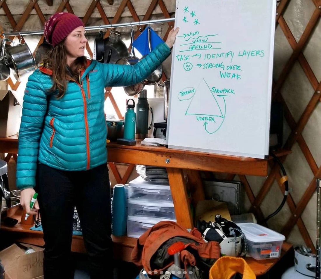 Instructor teaching avalanche skills at YurtSki